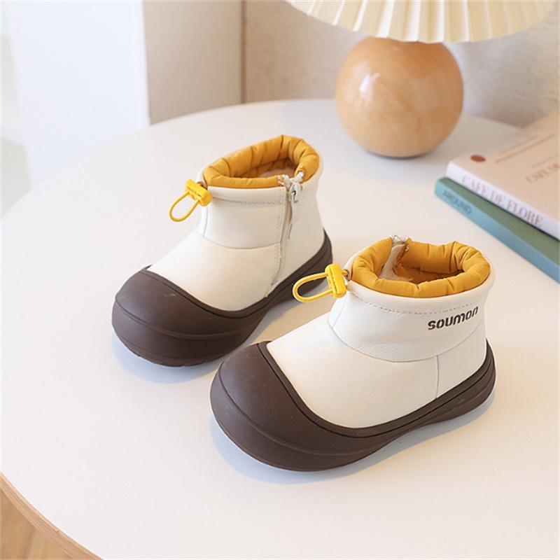 

Winter Children Snow Boots Leather Warm Plush Waterproof Kids Shoes Non-slip Soft Sole Girls Boys Boots EU 26-37 27 бежевый