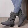 Women's Large Size Fall Winter Flat Low Heel Mid-Calf Boots.