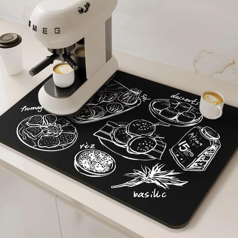 Large Coffee Machine Mat Absorbent Kitchen Dish Drying Mats Dry Drain Pad Tableware Non-slip Draining Placemat Home Decoration