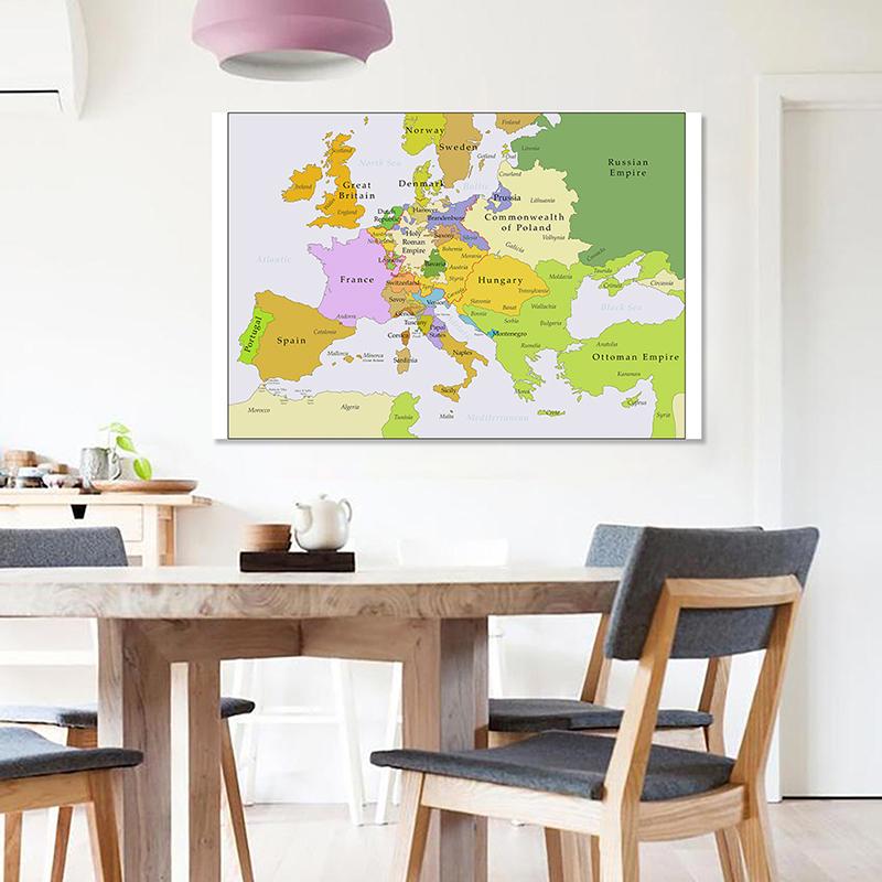 1700~1850 Mappa Vintage d'Europa Poster Storico per Studio Decorazione Murale, Mappa Politica Educativa del XVIII Secolo per Casa Aula Regalo di Geografia