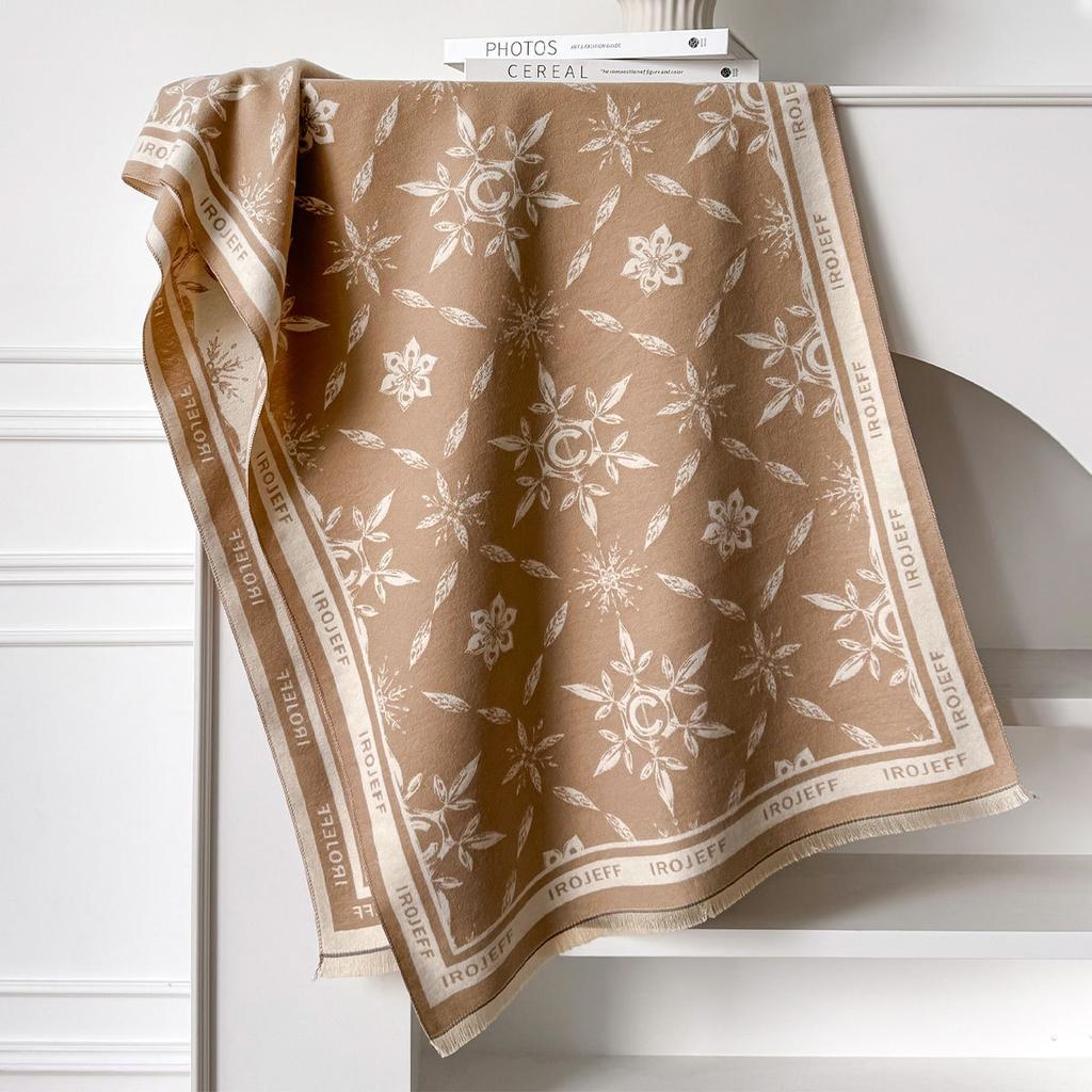 Autumn And Winter Imitation Cashmere Scarf Thickened Lengthened Flower Scarf Retro Ethnic Style Shawl Summer Outside