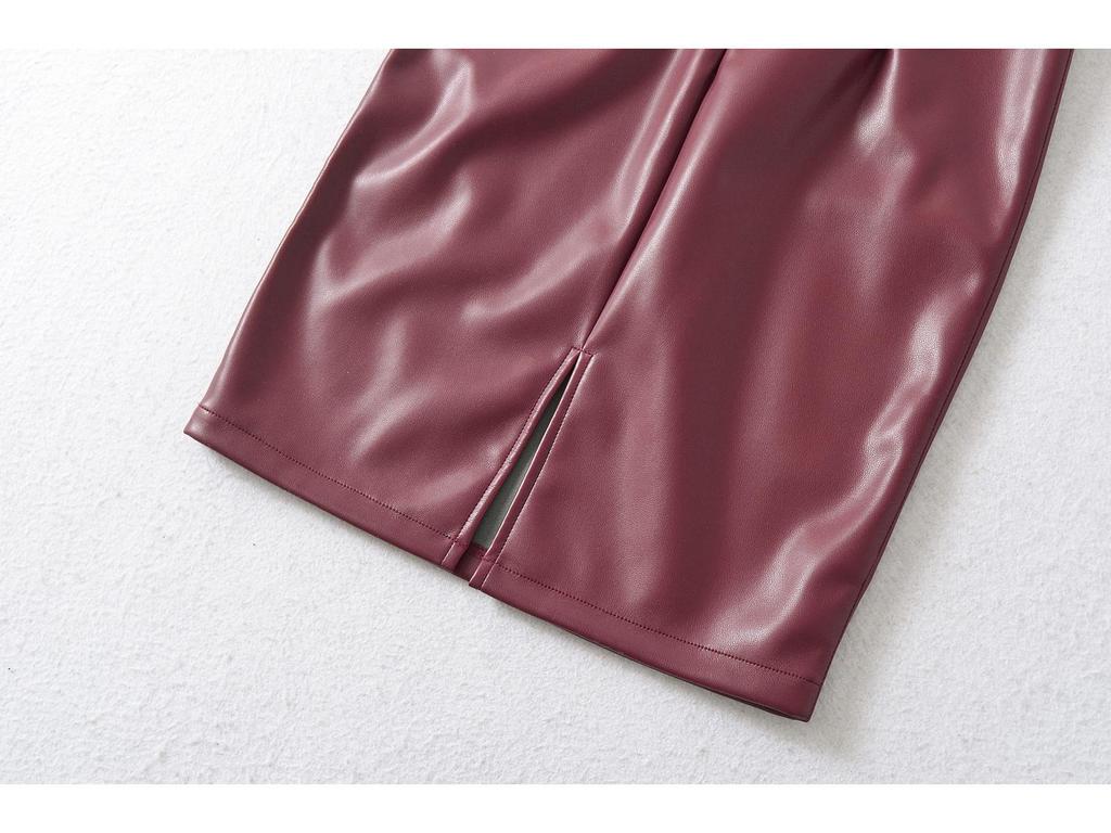 Sleek PU Leather High-Waisted Short Skirt with Waistband - Sexy, Hip-Hugging Design for Autumn/Winter