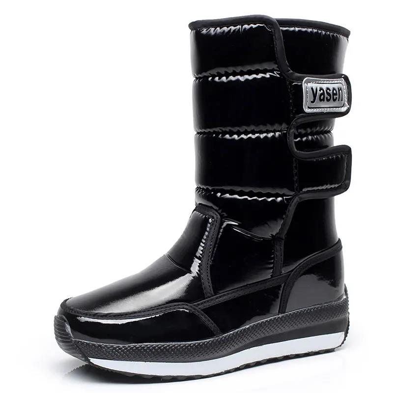 Cizme de bumbac de marime mari pentru femei Cizme de iarnă impermeabile de culoare uni Cizme plate antiderapante rezistente la uzură