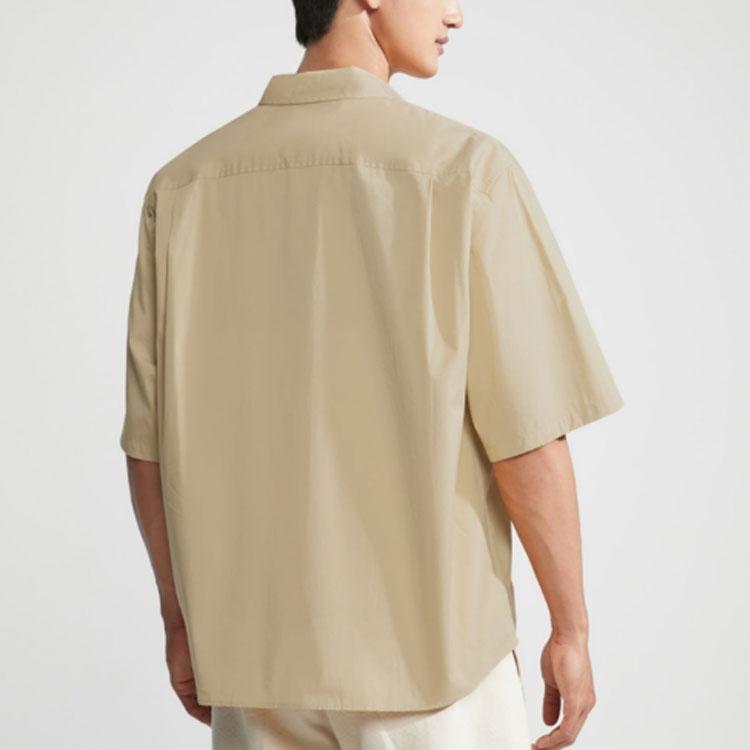 Calvin Klein Solid Color Single-Breasted Cotton Loose Short Sleeve Shirt Men Tops Khaki 40LM114-CF1