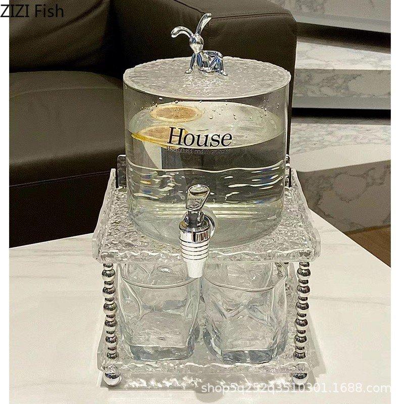 Transparent Glass Cold Water Kettle Creative Tea Set Bar Family Gathering Beverage Juice Bucket with Faucet Tea Ceremony Tea Set