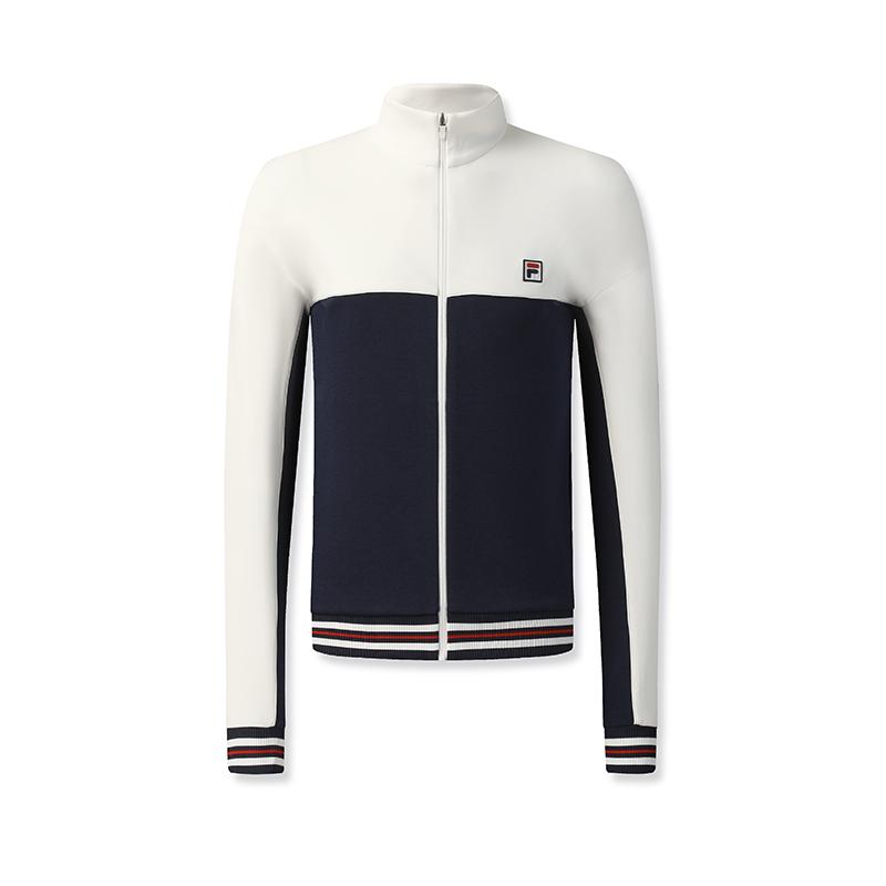 Fila Tennis Casual Minimalist Retro Sportswear Durable Color-Block Knitted Loose Jacket Men Jackets Jade-White A11M543502FWT