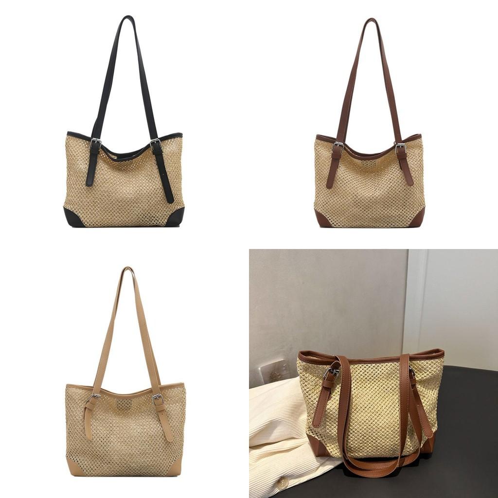 Summer Woven Tote Bag For Women With Magnetic Closure And Inner Pockets For Beach And Casual Wear