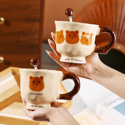 Drinking Cup Coffee Breakfast Cup High Value Cute Boy And Girl Bear With Lid Mark Couple Ceramic Cup Spoon