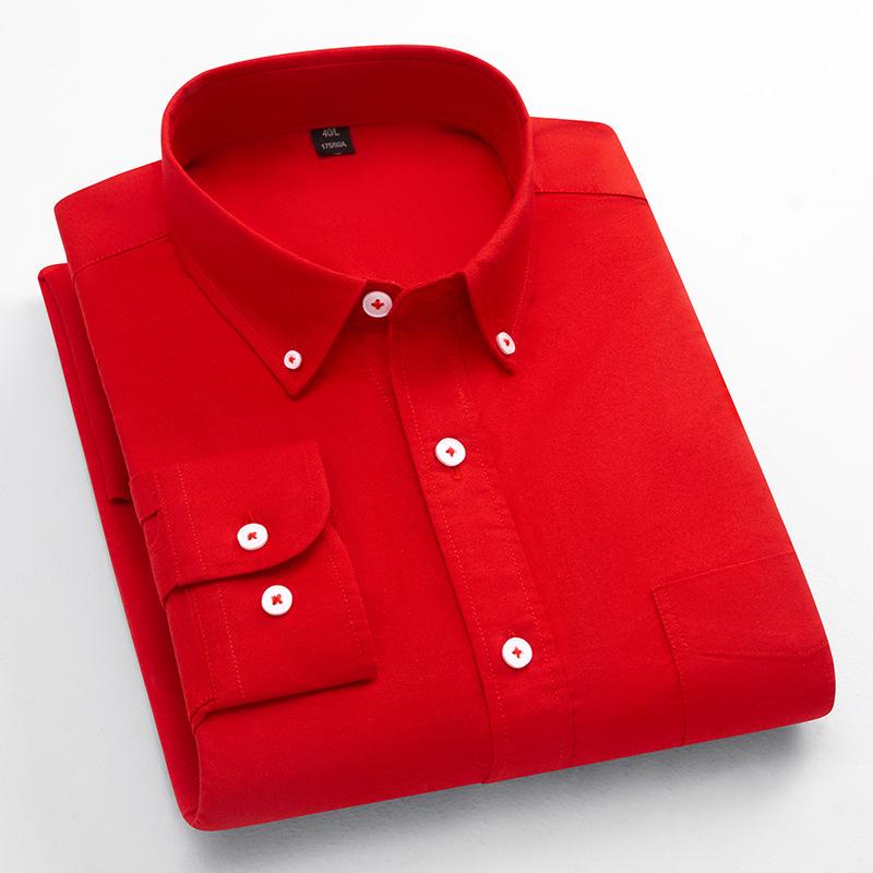 Men's Long-Sleeve Oxford Cotton Shirt - Breathable, Solid Color for Casual or Daily Wear