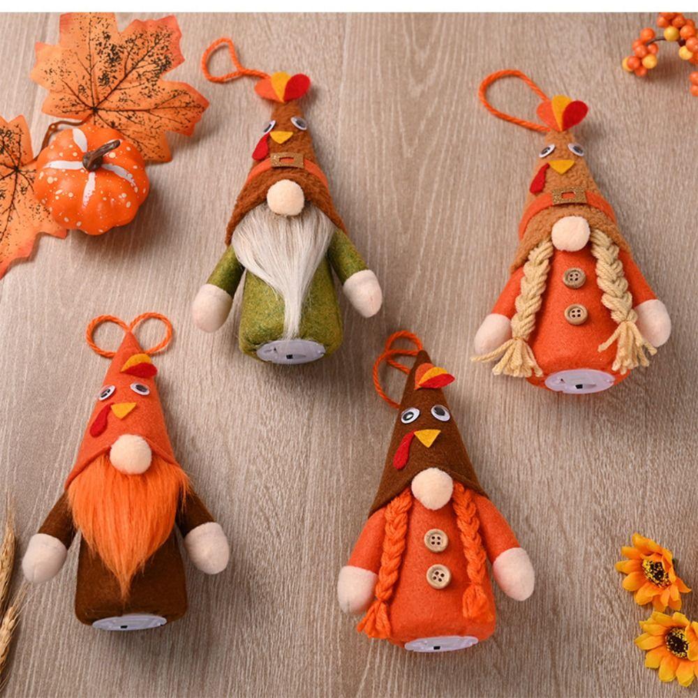 Cute Thanksgiving Turkey Doll Funny Faceless Dwarf Doll Crafts Miniature Figurine Sculpture Autumn