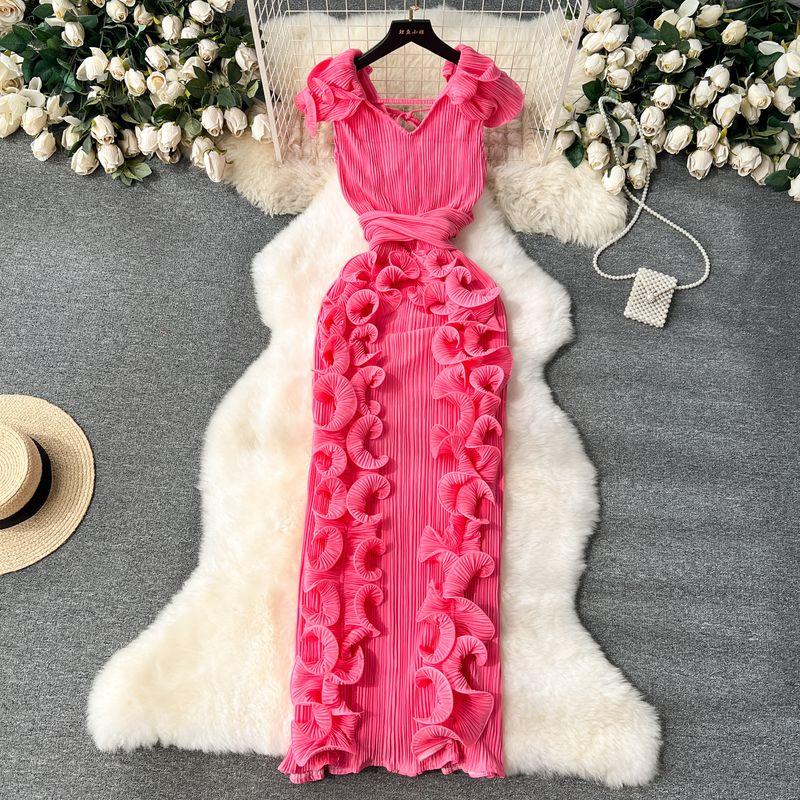 Accessible Luxury Banquet Pleated Three-Dimensional Silm Dress Dress