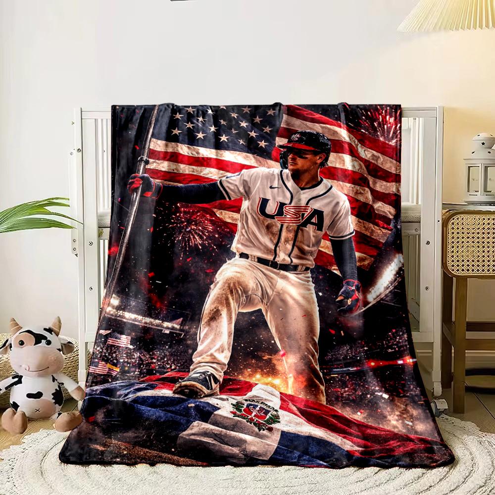 USA Baseball Player with Flag & Fireworks Flannel blanket for bedroom living room sofa and nap