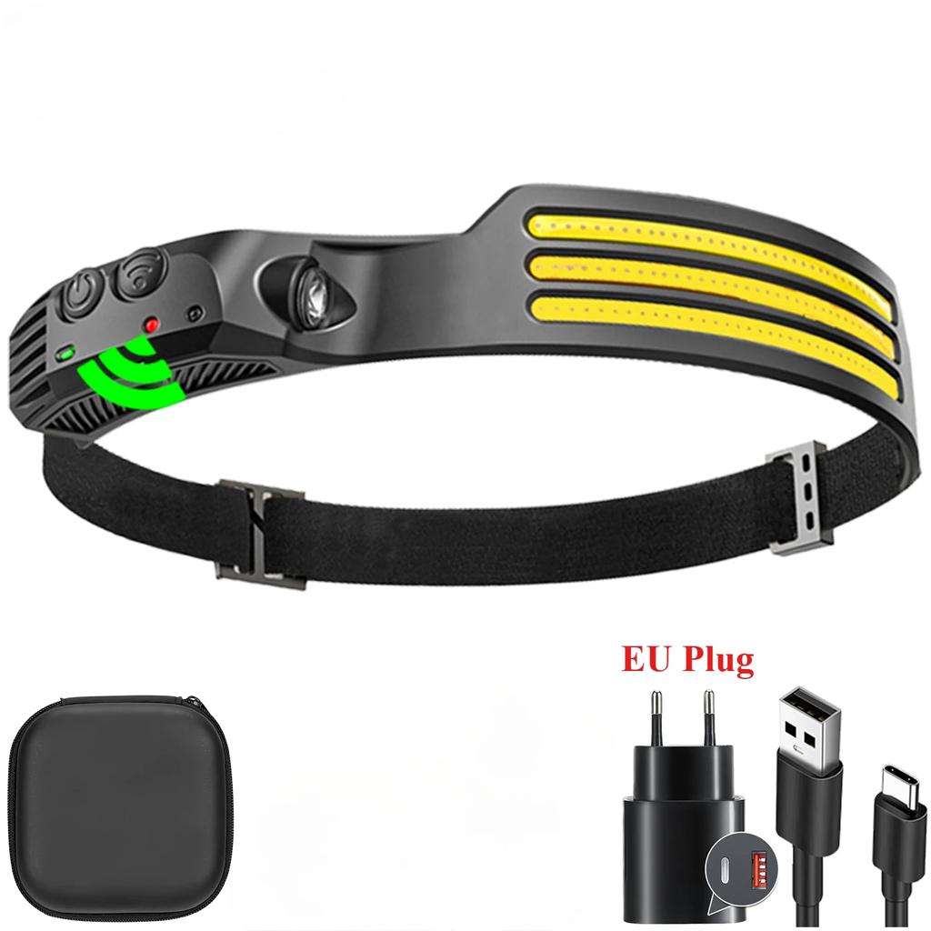 USB Rechargeable COB LED Induction Headlamp with 1200mAh Built-in Battery Head Flashlight Outdoor Camping Fishing Head Lantern