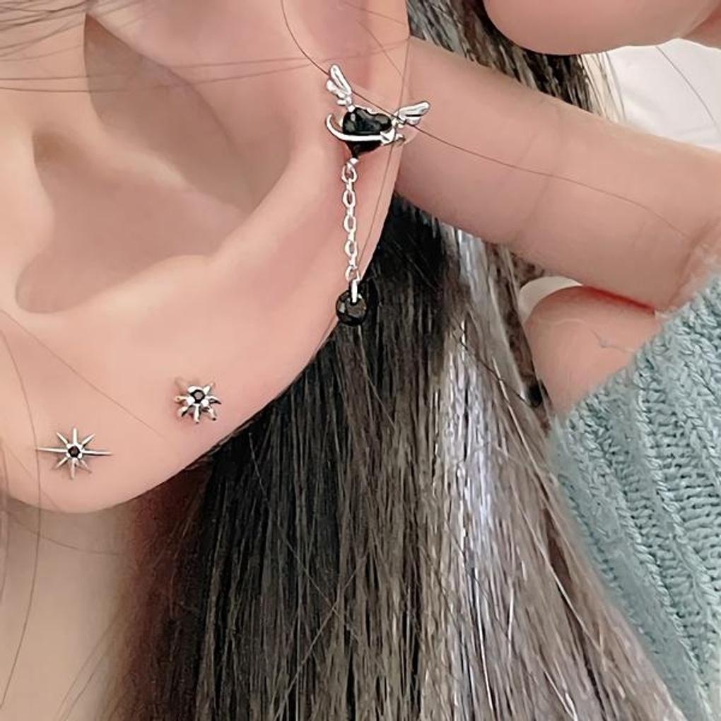 

Surgical steel earlobe black heart angel piercing