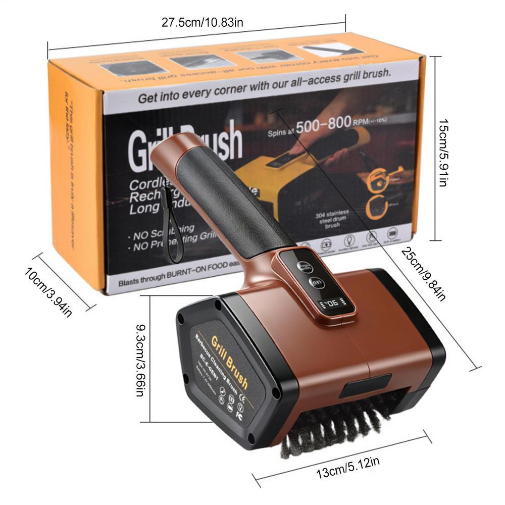 Electric Grill Cleaner 2 Powerful Speed Cleaning Rechargeable Electric Grill Cleaner For Barbecue Grates Oven Kitchen Camping коричневый