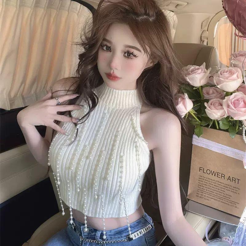 French Chic Hot Girl Summer Elegant Base Layer Knitted Camisole Women's Inner Vest Designed Sleeveless Short Top