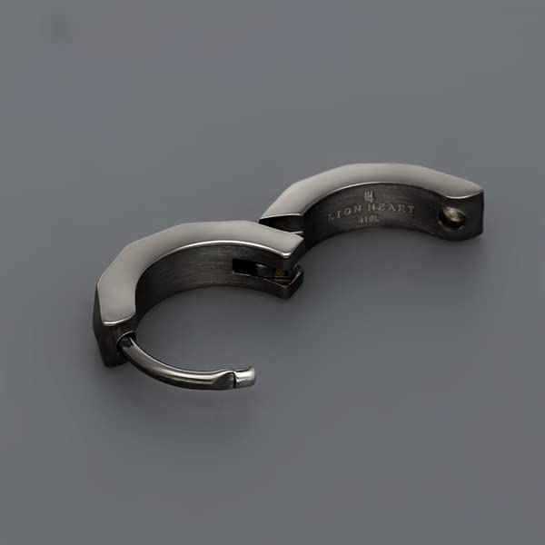 LION HEART Men's Single Hoop Earrings, Stainless Steel, Hypoallergenic, Black, Perfect for Boyfriends, Simple Design