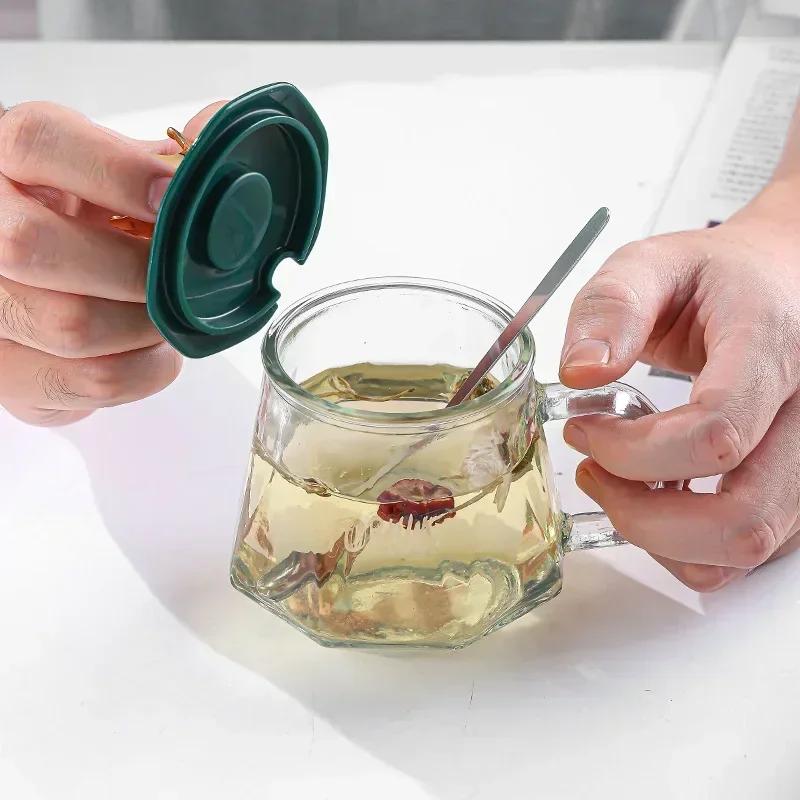 High-value Glass Cup with Spoon Lid, Creative Couple Coffee Mug Office Tea Anti-scald  Female Home