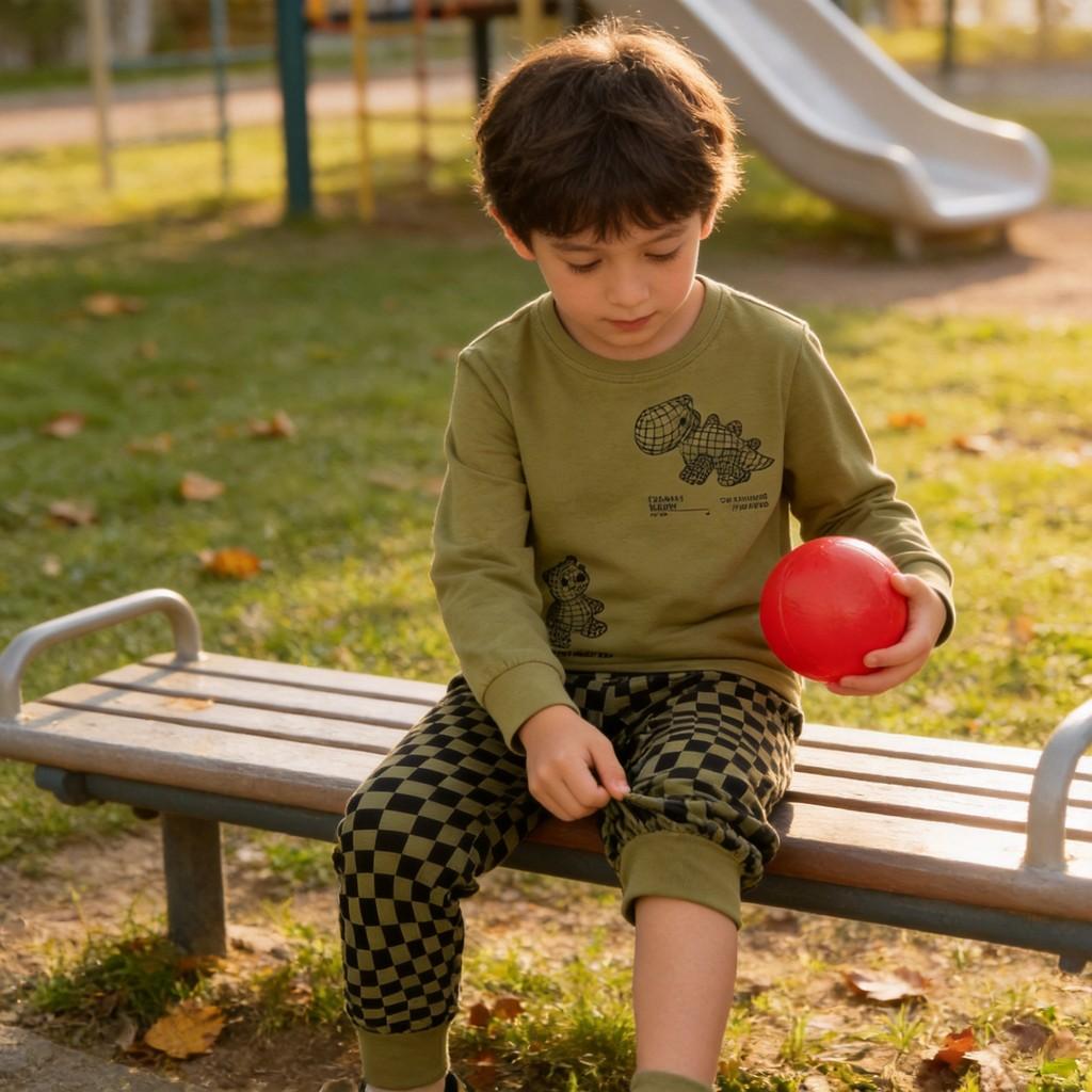 Kids Boys Sweater Set With Cotton Fabric And Abstract Prints For Autumn Winter Play