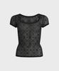 MARINE SERRE (W) Recycled Mesh Flock Open Neck Top Black
