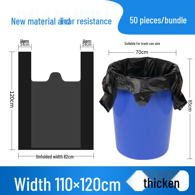 Black Handheld Thickened Vest-Style Trash Bags with Handles for Household Use