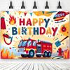 Sfondo a Tema Pompieri e Camion dei Pompieri Cartoni Animati Decorazioni Compleanno Ragazzo Fiamme Rosse Articoli per Feste Sfondo Fotografico