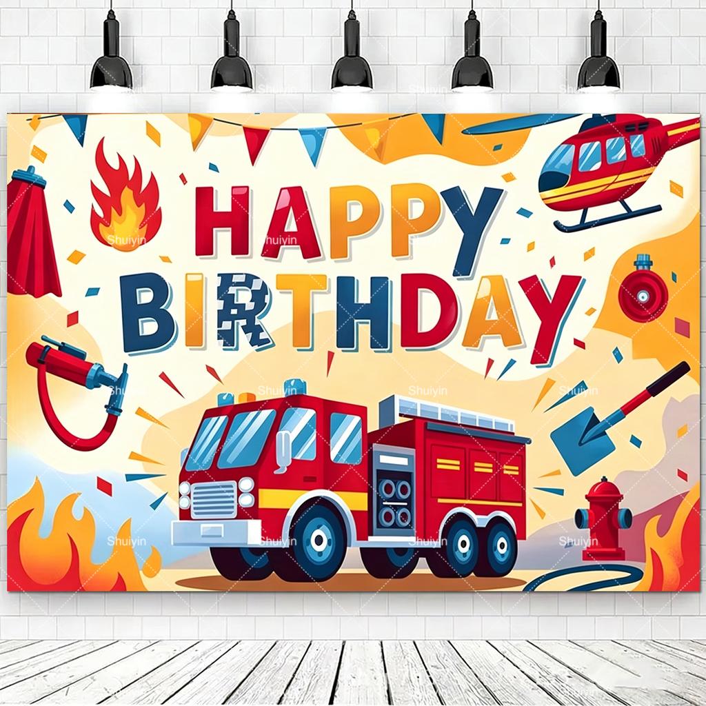 Sfondo a Tema Pompieri e Camion dei Pompieri Cartoni Animati Decorazioni Compleanno Ragazzo Fiamme Rosse Articoli per Feste Sfondo Fotografico