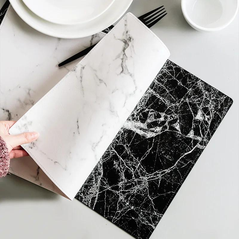 Creative PU Leather Marble Coasters Coffee Coasters Kitchen Placemats Dining Table Black And White Chic Decoration Wholesale