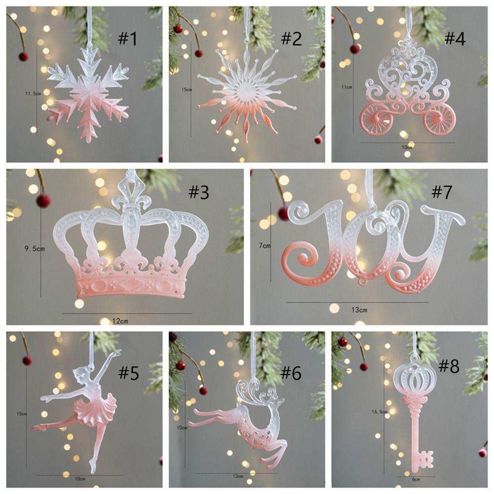 2pcs Pink Transparent Christmas Snowfall Deer Pendant Cartoon Plastic Xmas Tree Hanging Ornaments Crown Girl Key Elegant
