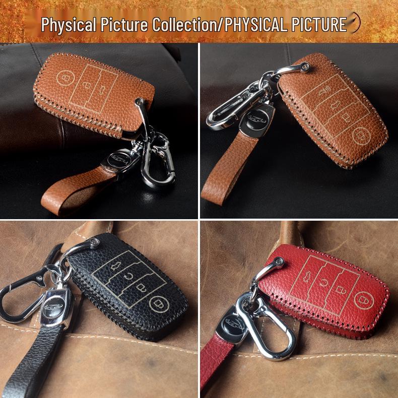 Smart Cowhide Key Case for Landwind X7/X5 with One-Key Start - Universal Snap Button Design for Men and Women