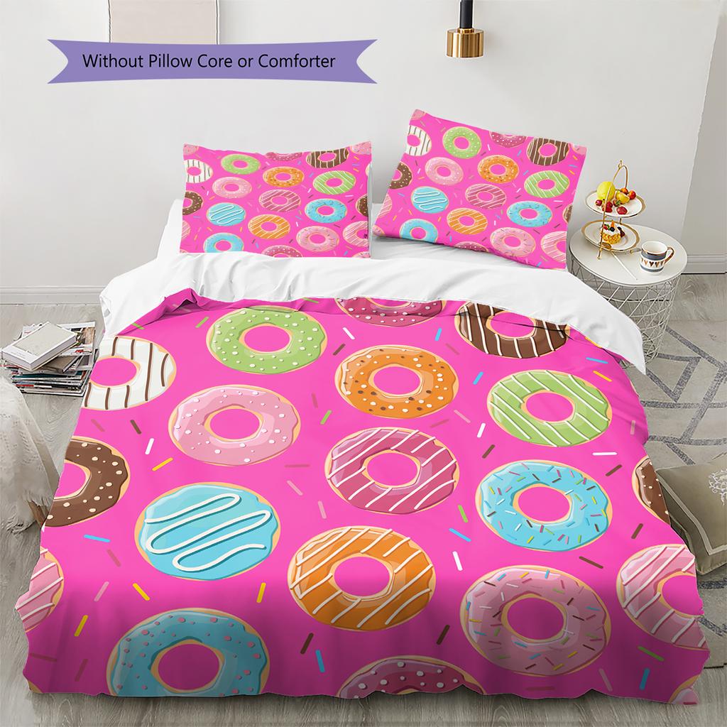 Donuts Pattern Bedding Quilt Set Quilt Cover Pillowcase Home Decoration Gift (1 * duvet cover + 2 * pillowcase, without core)