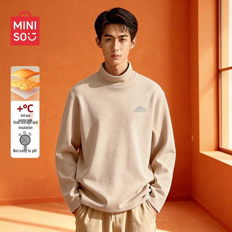 MINISO Men's Half-High Collar Fleece Long Sleeve T-Shirt
