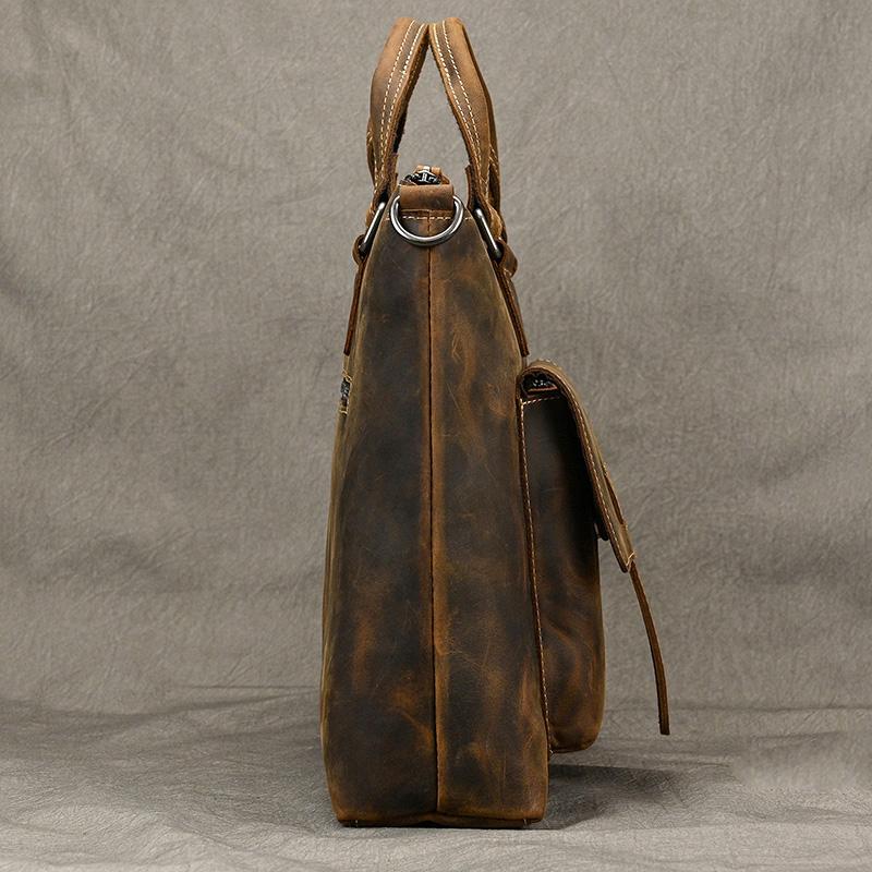 Fashion Crazy Horse Leather Briefcase Bag Men Laptop Bags Men OfficeTote Bag Cow Leather Handbag A4 Portfolio Men's Hand Bags
