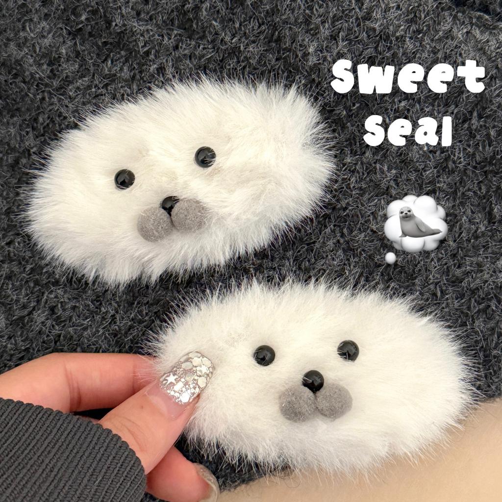 Cute Cartoon Plush Little Seal Hair Clip Hair Accessory Versatile Autumn And Winter Cute Pet Bangs Clip Side Broken Hair Clip