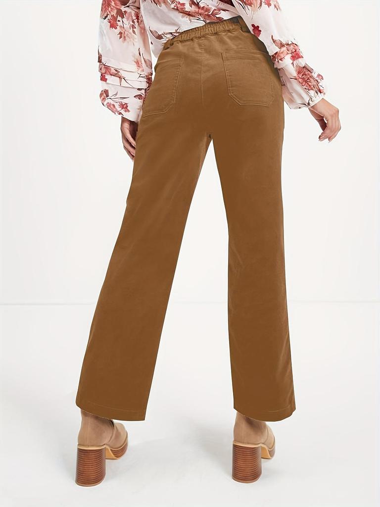 Women's Spring/Summer Corduroy Straight-Leg Pants - Fashionable Solid Color Versatile Design