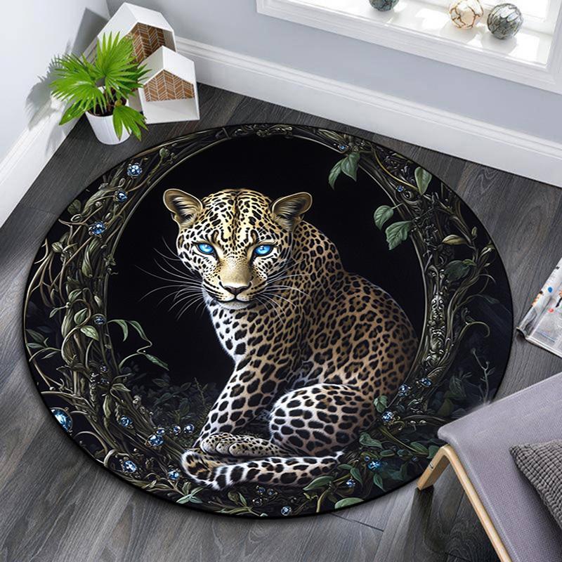 

Leopard Round Area Rug,Carpet Rug for Living Room Bedroom Sofa Playroom Decor,Non-slip Floor Mat 80cmx80cm