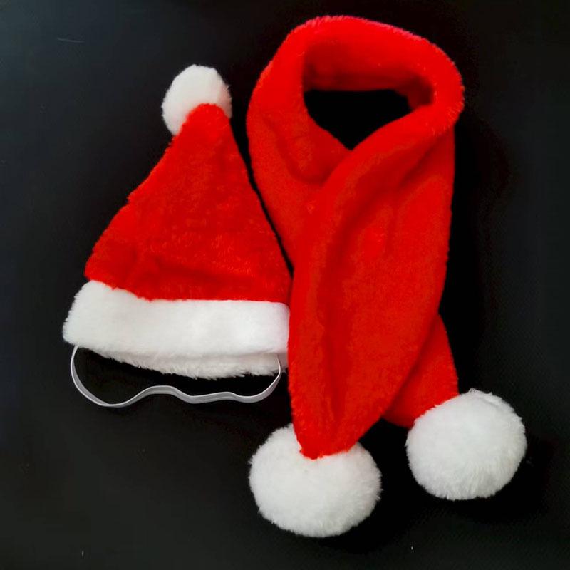 Red Plush Christmas Hat Set for Cats and Dogs