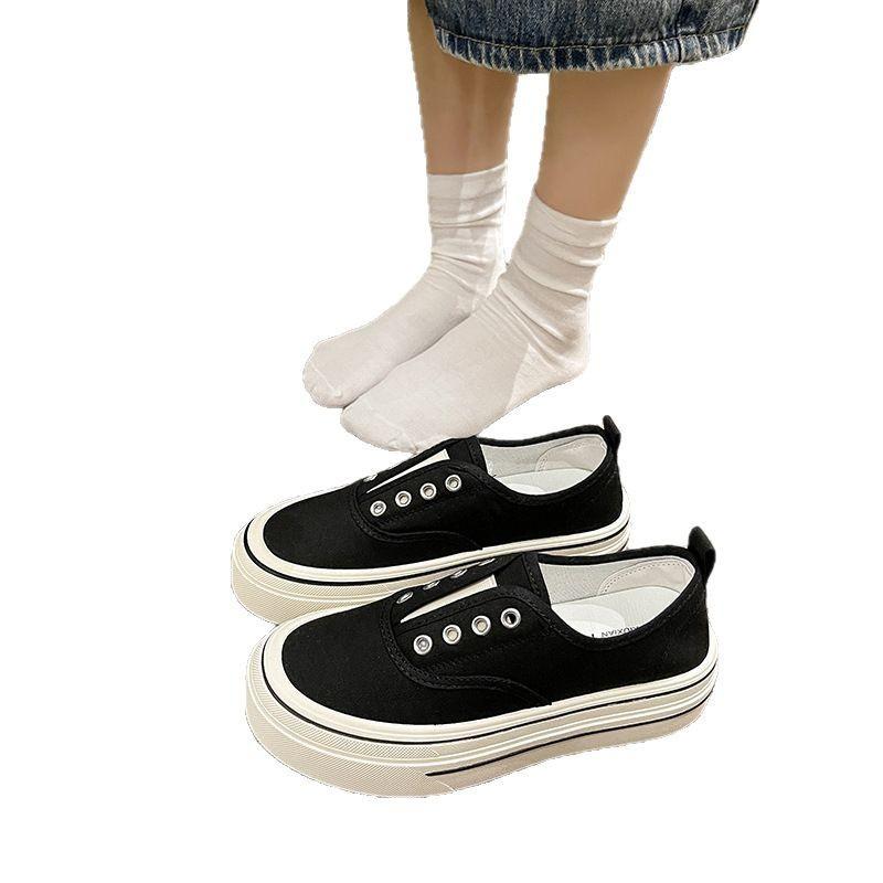 New lazy shoes in the summer of 22, niche thick-soled heightening canvas shoes, casual board shoes tide
