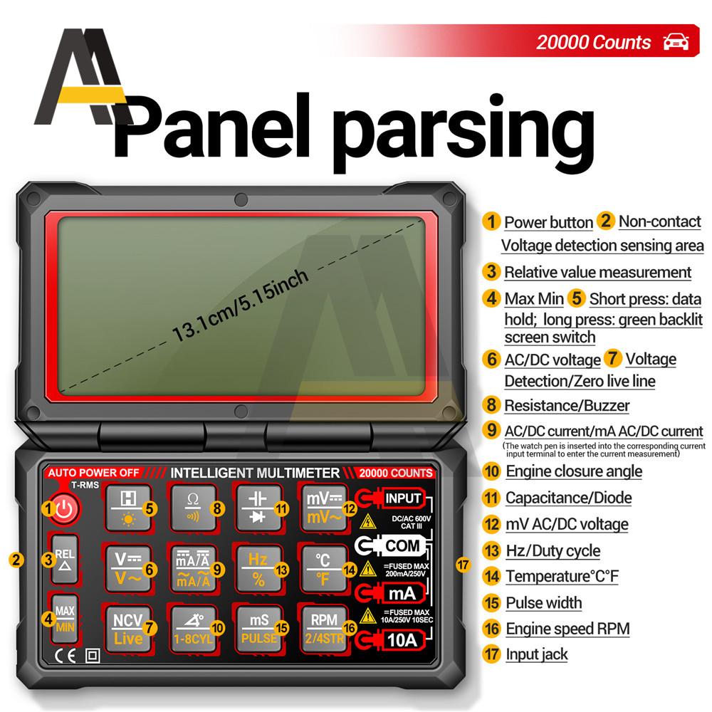 ANENG Car Digital Multimeter 20000 Counts Auto AC/DC Voltage Tester Capacitance Repair NCV Induction Pulse Width Test Tools