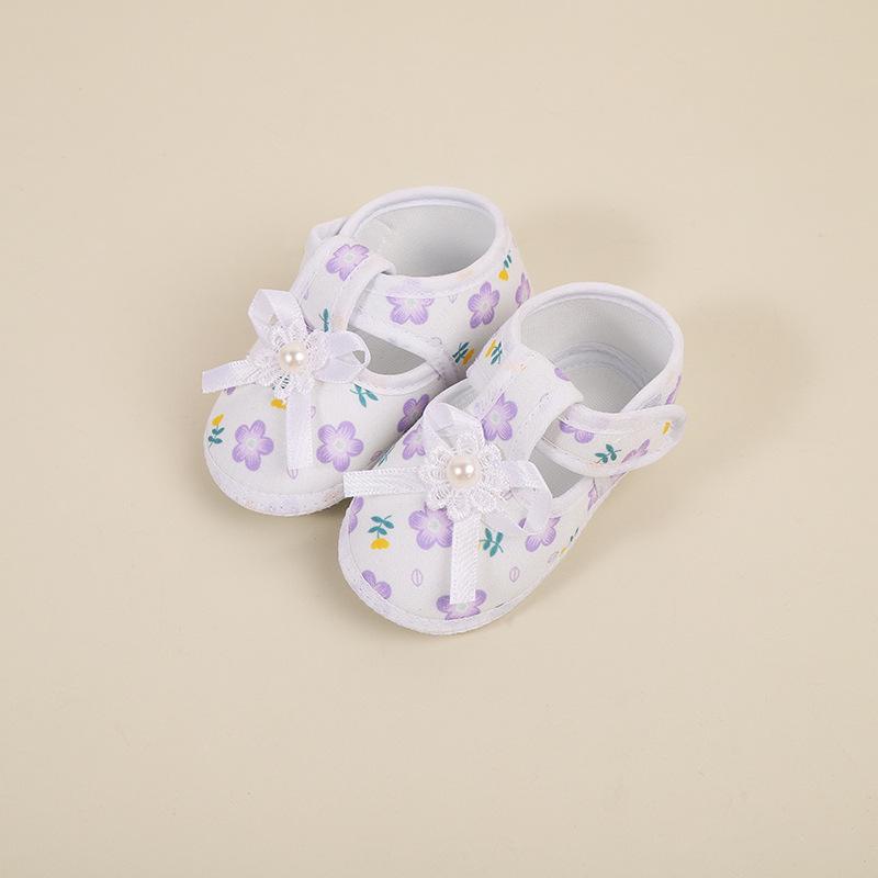 "Floral Velcro Baby Toddler Shoes, Soft Non-Slip Sole with Bow"