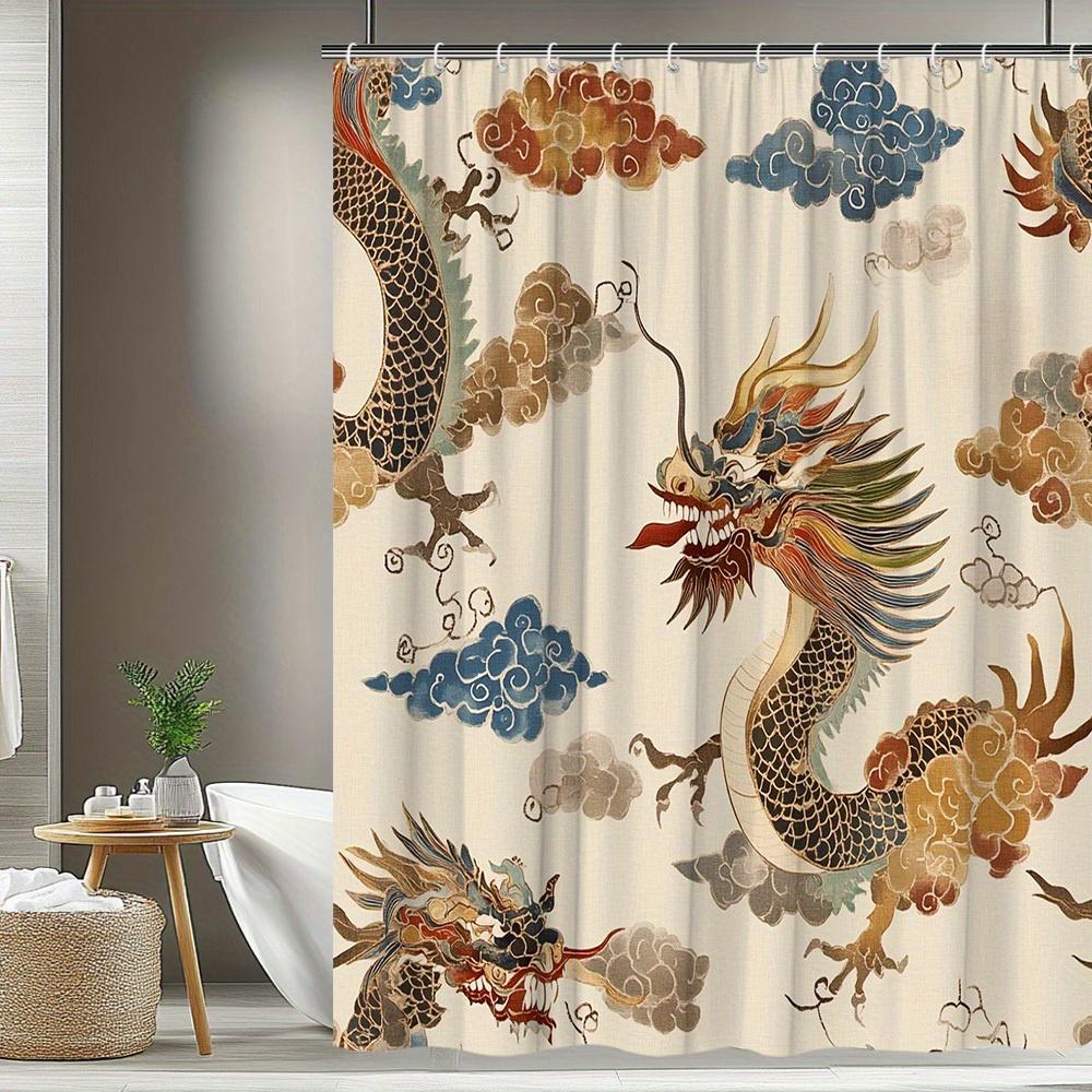1pc Creative Dragon Pattern Shower Curtain, Classic Oriental Style with Dragon and Auspicious Clouds Design, Bathroom Decor,