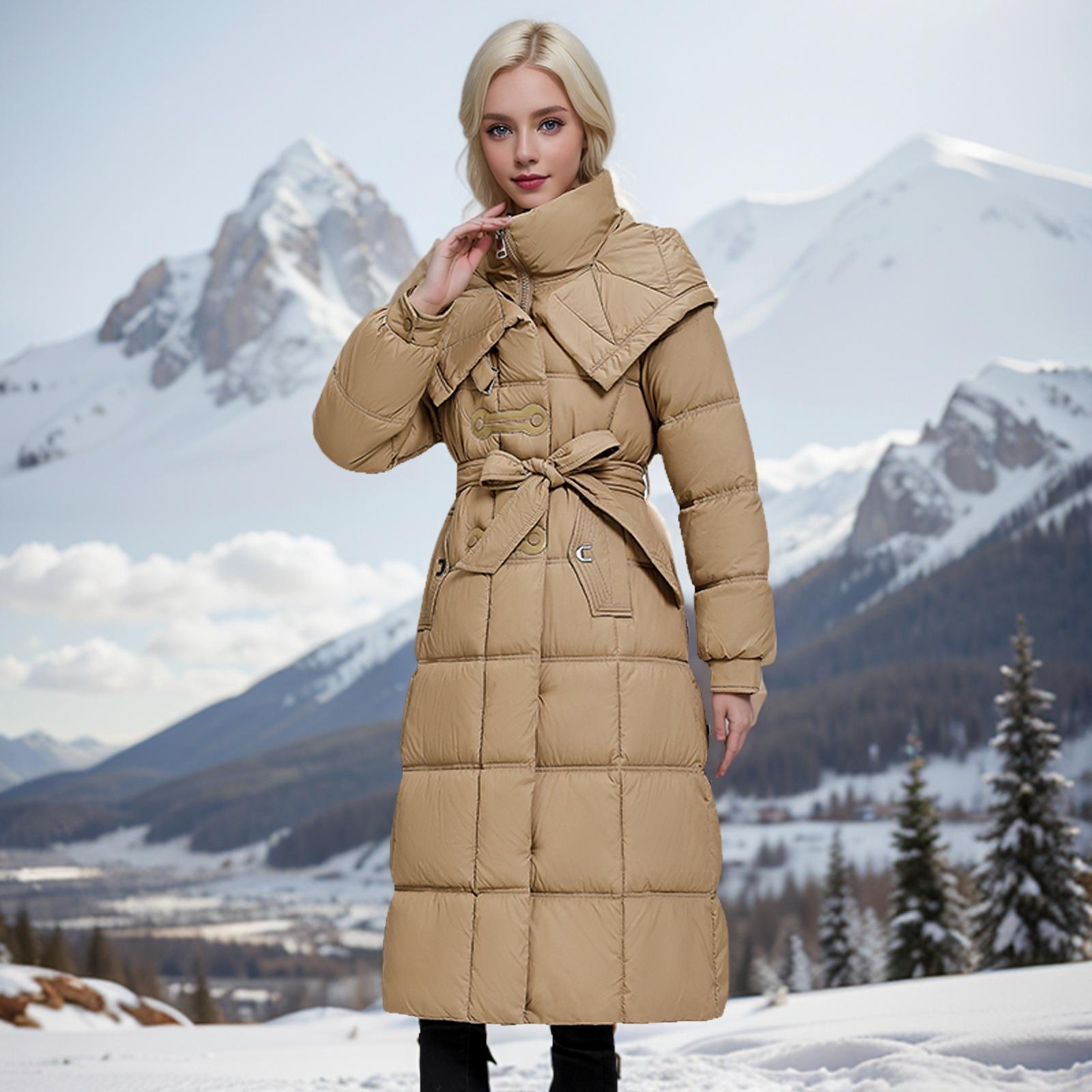 

Fashion down cotton-padded clothes women s medium and long over-the-knee winter lace-up thickened cotton-padded jacket jacket L [55kg or less recommended] чёрный