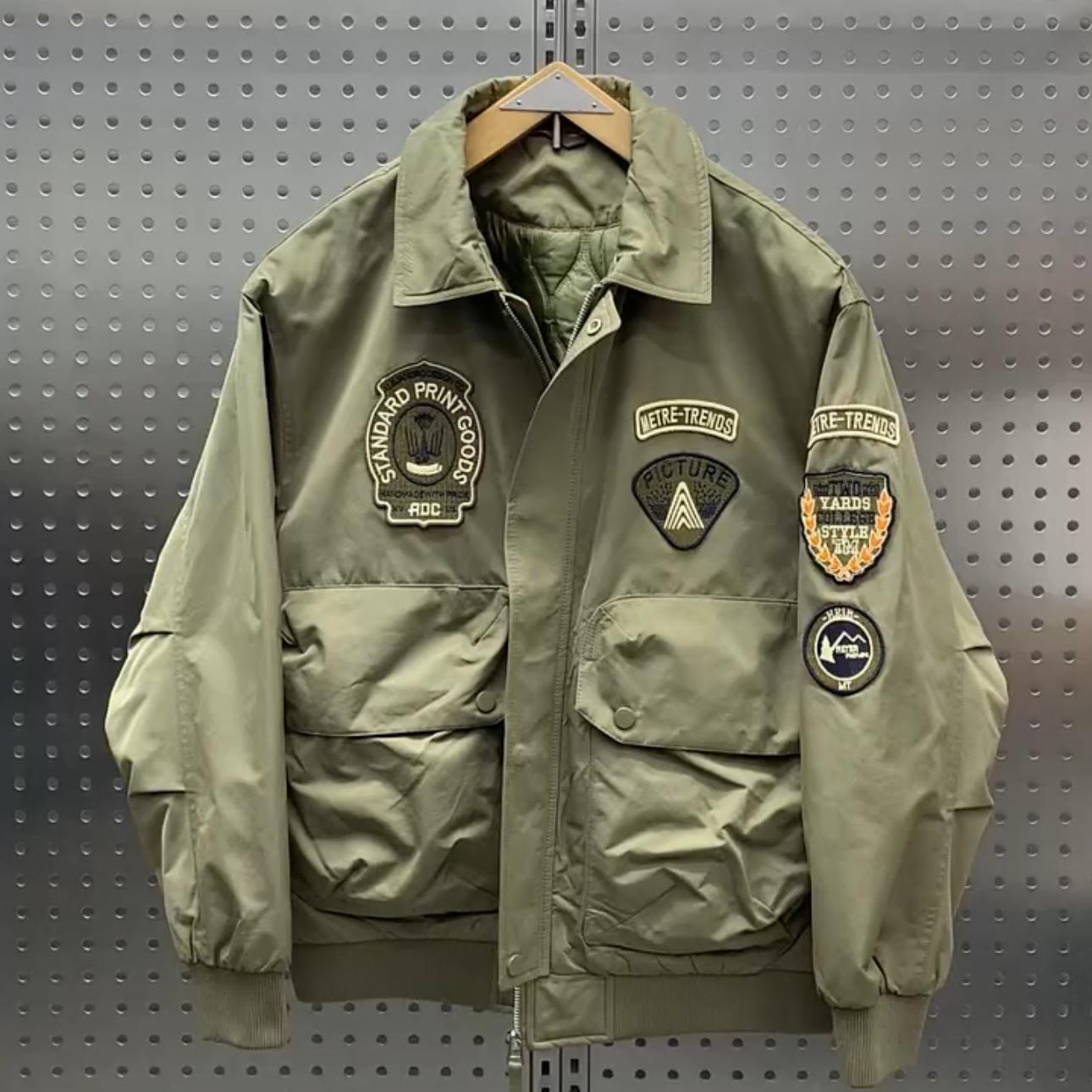 

Зимняя новая куртка с лацканами, мужская куртка в американском повседневном стиле, модное универсальное пальто с хлопковой подкладкой 3XL зеленые хаки