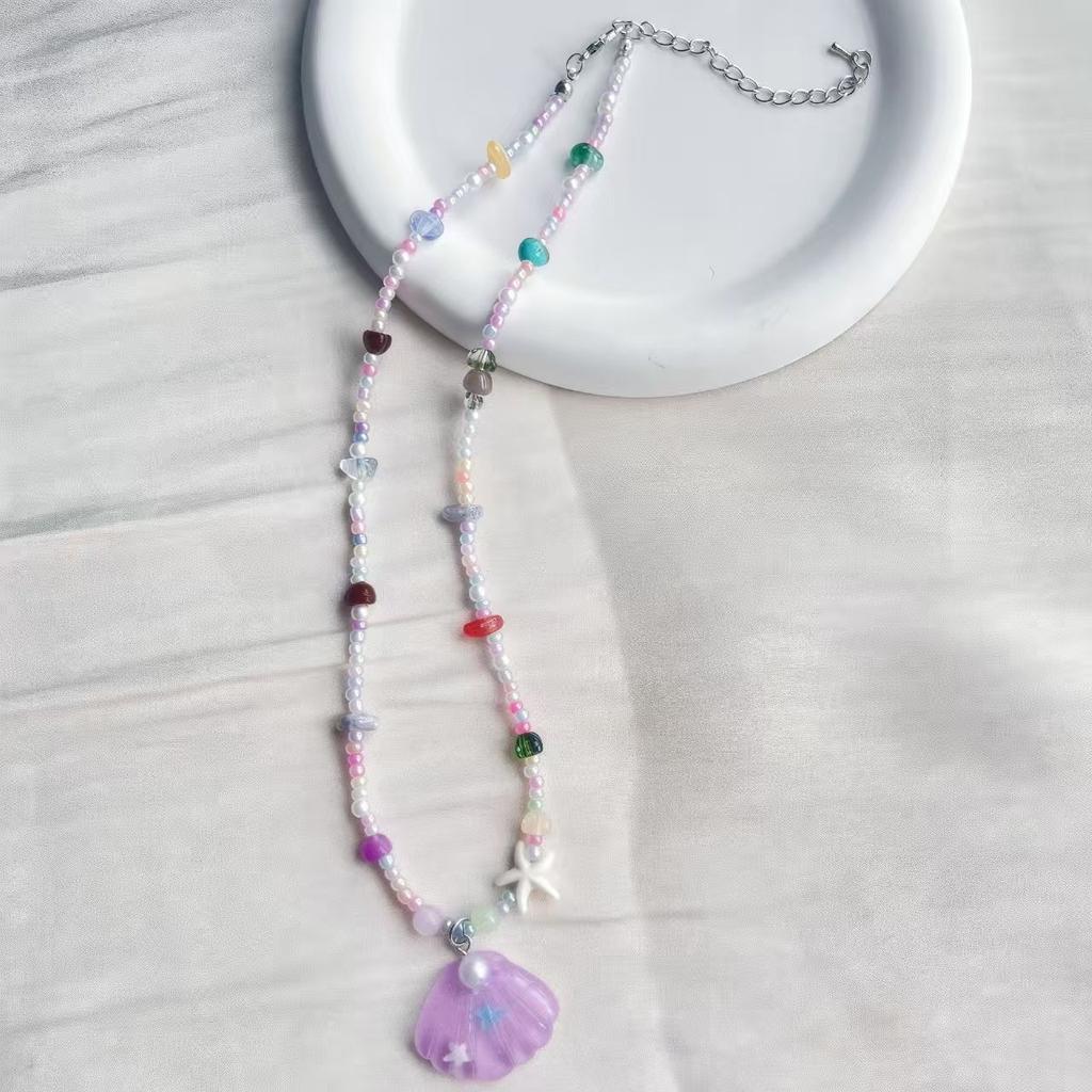 Dopamine summer colored shells gradually change beaded necklace new spring and summer seaside vacation style versatile chain