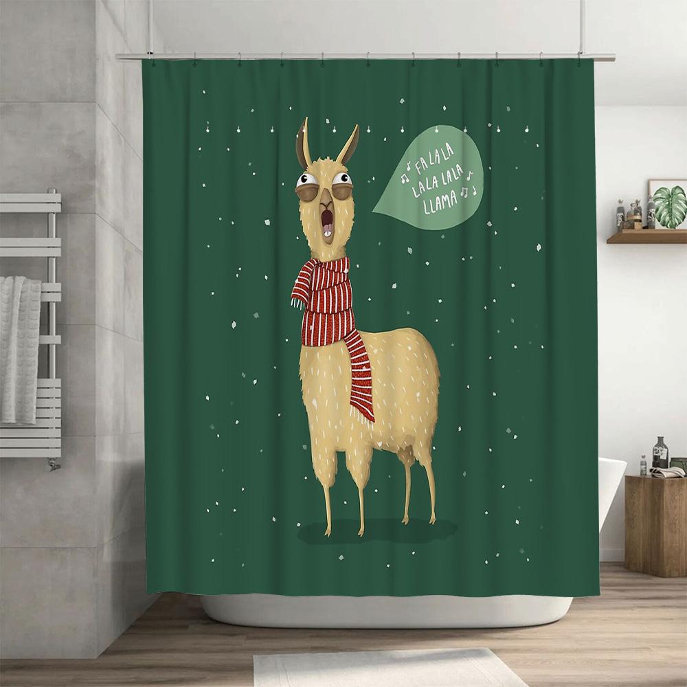 Cute Llama Shower Curtain Farmhouse Animal Pattern Bathroom Decor Rustic Home Decor Modern Style Waterproof Fabric Shower Curtai
