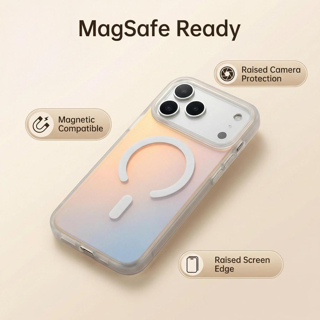 Applicable to iphone17 magnetic mobile phone case Apple 17promax laser gradual change 16pro chameleon skin feeling case