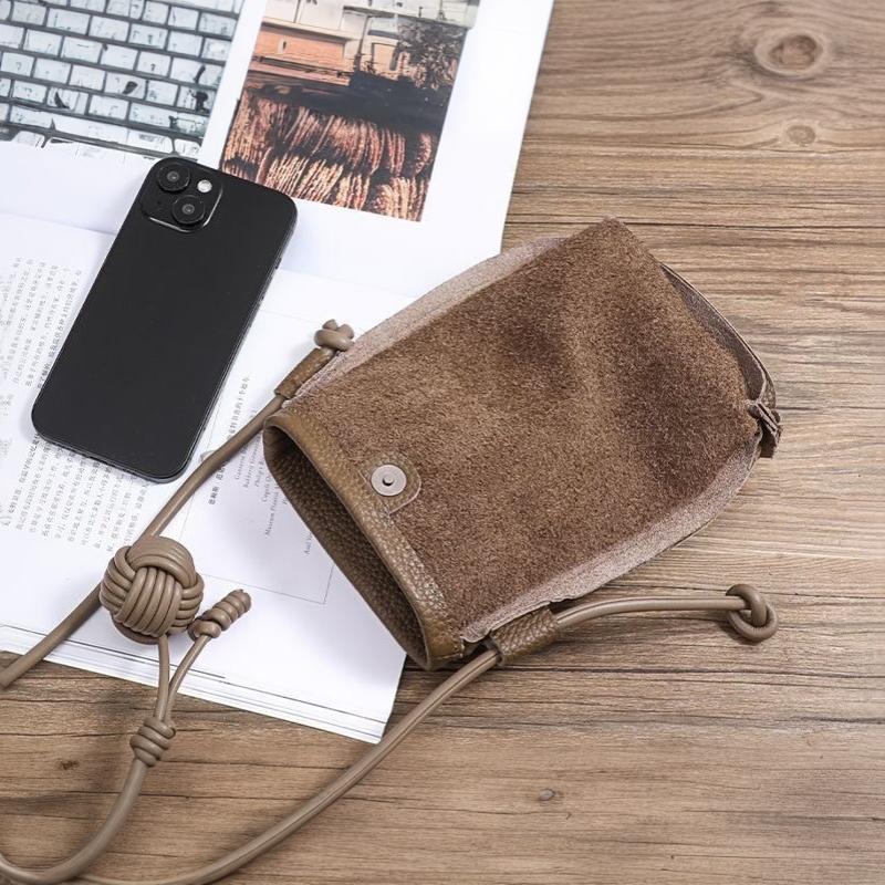 Women Crossbody Mobile Phone Bag Soft Pu Leather Cute Literary Mini Small Round Ball Pendant