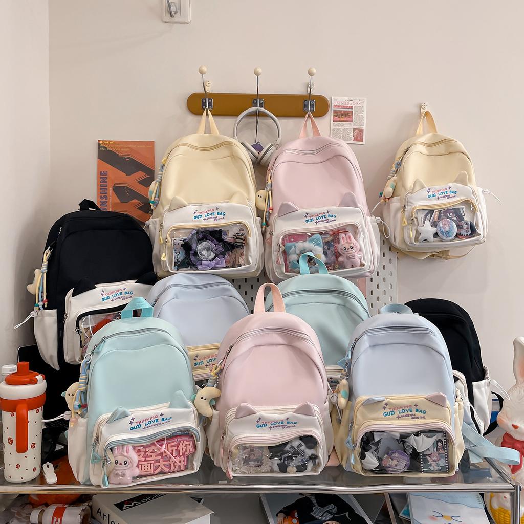 College style schoolbag female junior high school students cute Japanese transparent pain bag large food backpack student backpack tide