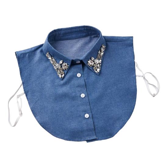 Denim Fake Collar Sparkling Rhinestones Adjustable Straps Machine Washable Detachable Collar Outfit Accessory