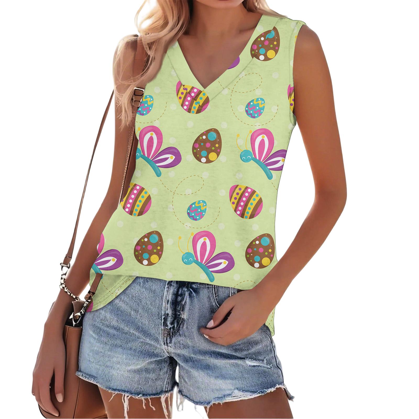 

Жіночий модний повсякденний універсальний літній топ-майка з великоднім принтом, приталений XL кавун червоний колір